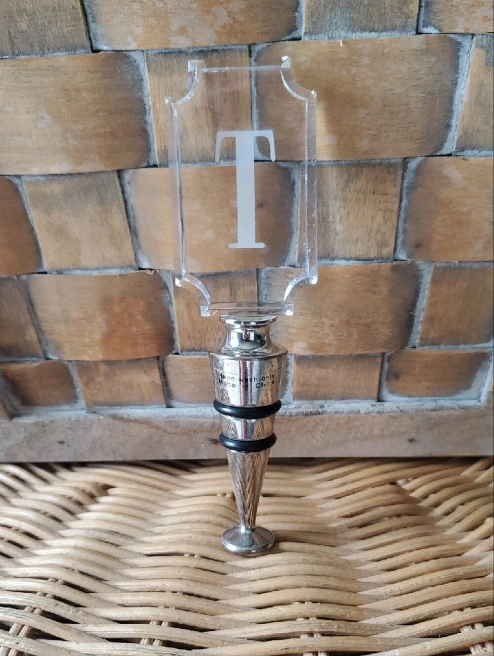 Monogram 'T' Clear Acrylic and Silver-Tone Bottle Stopper